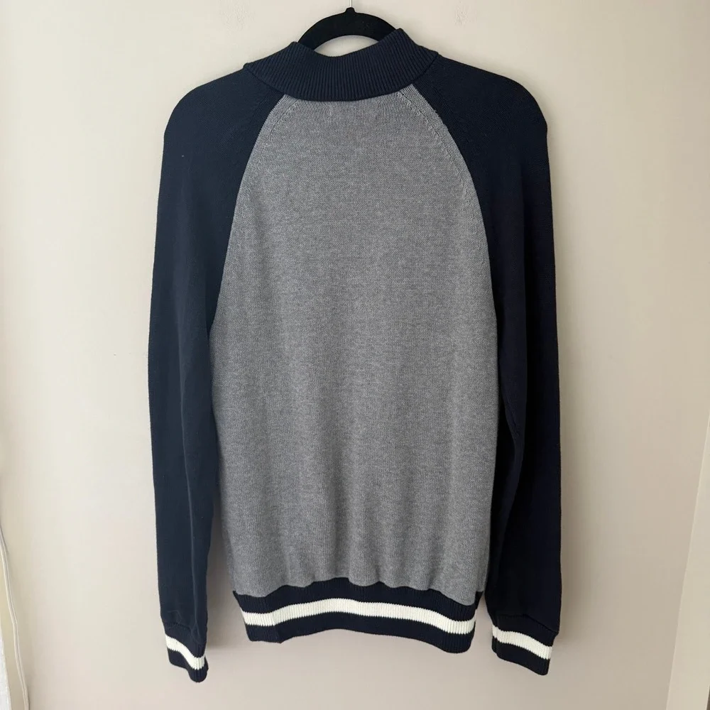 Banana Republic Mens Gray Navy Colorblock Full Zip Cotton Cardigan Sweater M